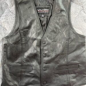 Vintage Wilsons Leather Mens Black Vest Size Small Motorcycle Vest